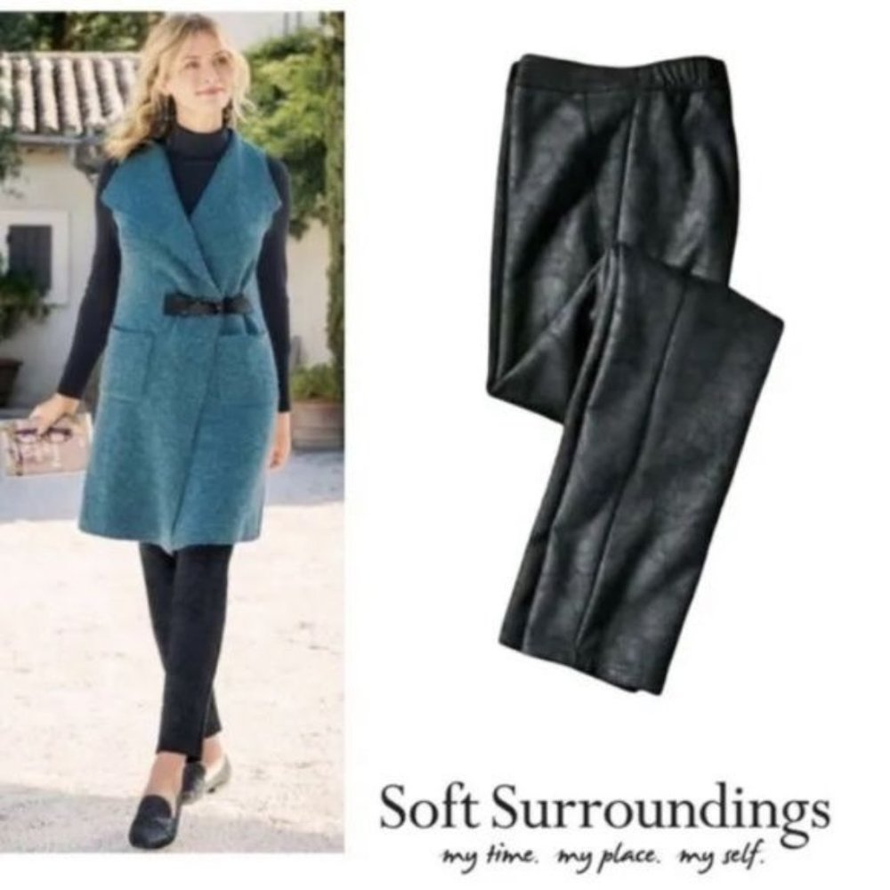 Soft Surroundings Black Moto Faux-Leather Suede Leggings